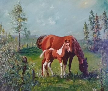 Quarter horse mare with colt