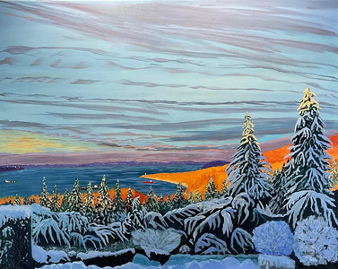 Winter sunrise on Cypress mountain after snowfall