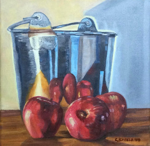 Red Apples with the Metal Bucket