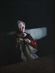 Woman Knitting at Table