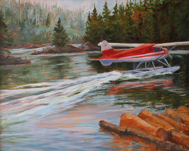 Beaver float plane leaving a BC coastal loging camp