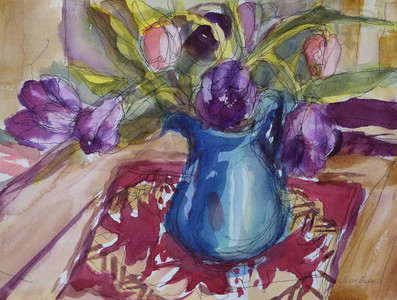 Blue Jug with Tulips