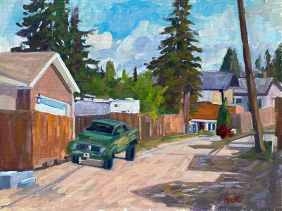 Calgary Alleyway with green truck.