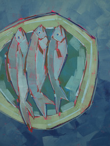 Still life with three fishes on a platter #1