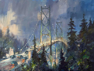 The Lions Gate Bridge on a Rainy Evening