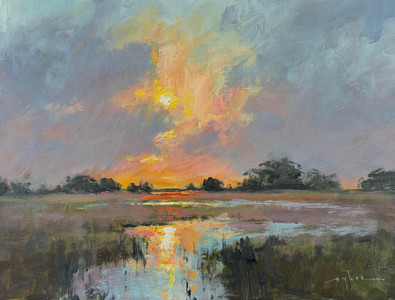 A Sunset Over a Marsh