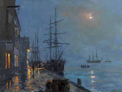 Dockside Under a Full Moon