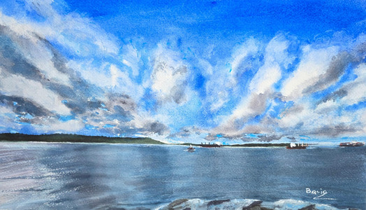 Troubled sky over dark water