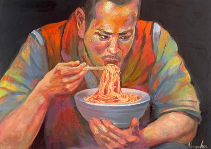 Eating noodles