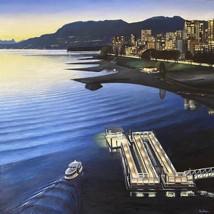 Ferry arrives at sunset beach