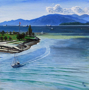 View of Vanier park and Burrard inlet with sailboat