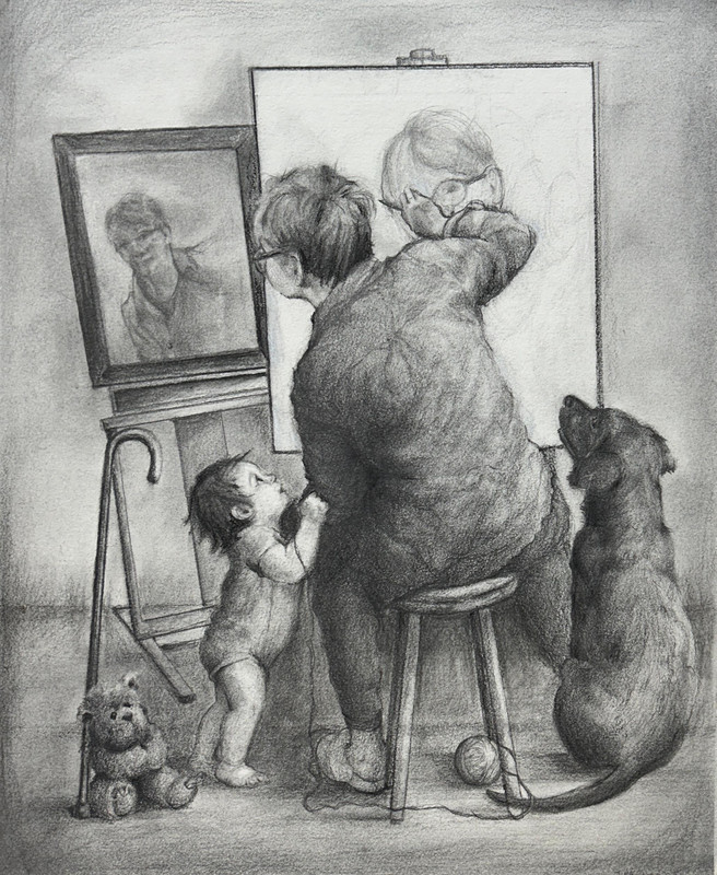 Triple self portrait a la Norman Rockwell