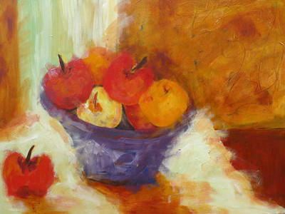 Fruit in a Purple Bowl