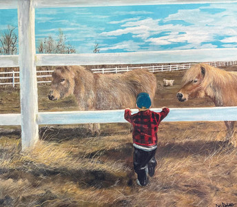 Grandson admiring the Miniature Animals