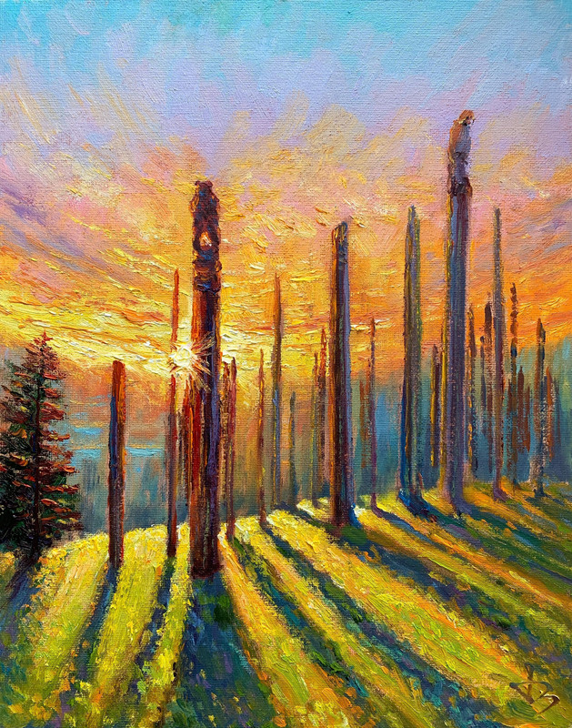 Totem Poles at Sunset