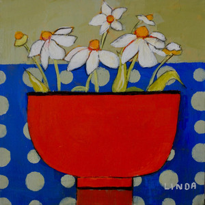 Red Bowl with Daisies