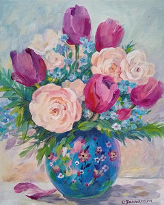 Spring Bouquet in Blue Vase