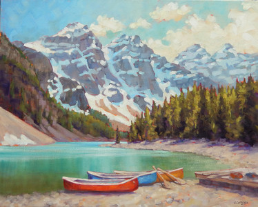 Canoes and Moraine Lake