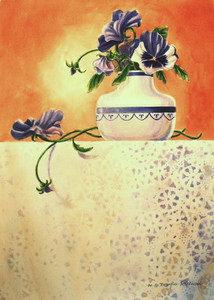 Pansies in White Vase