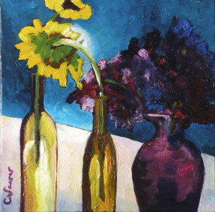 Still Life - Glass and Sunflowers