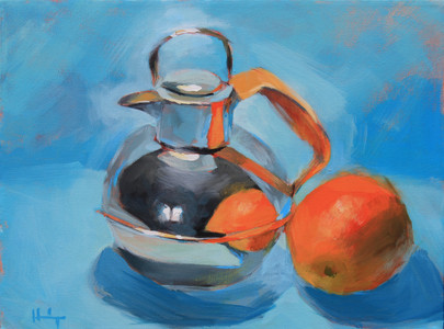 Silver Pot with an Orange