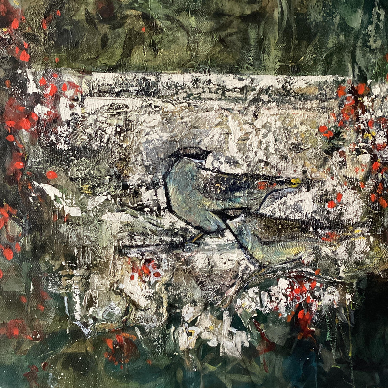 Garden Wall with Waxwings