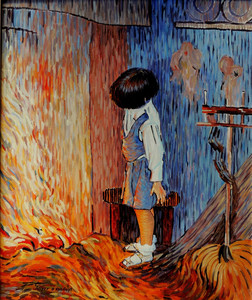 child by fireplace/after Van Gogh