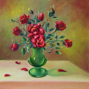 Roses in a Green Vase