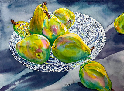 Pears on Crystal Platter