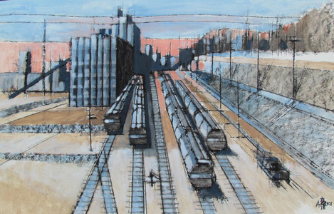 Shipping freight trains terminal of wheat.