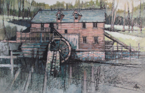 Old water mill in New Brunswick village.