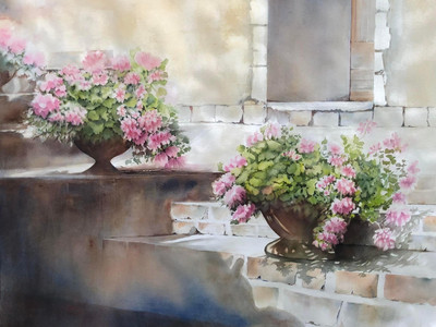 Flowers in a courtyard