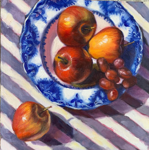 Three Apples and Grapes Blue Plate Quartet #3