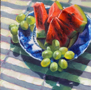 Watermelon and Grapes Blue Plate Quartet #4