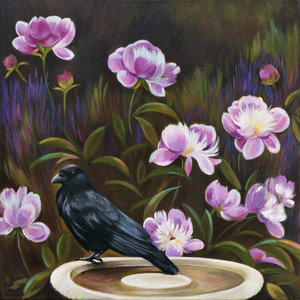 Crow and Pink Peonies