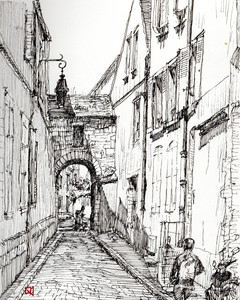 Winding street in Chartres, France