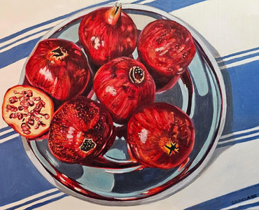 Sky Reflecting on a Silver Platter of Pomegranates