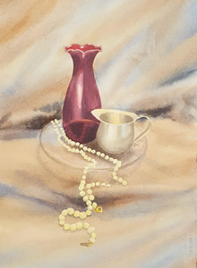 Red Vase and Pearls